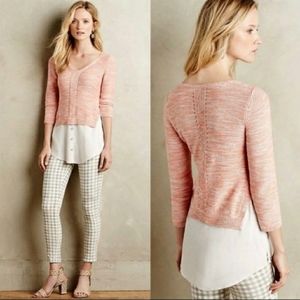Anthropologie Moth Aeslin Sweater Tunic Shirt Tail Cotton Blend Apricot Knit XS